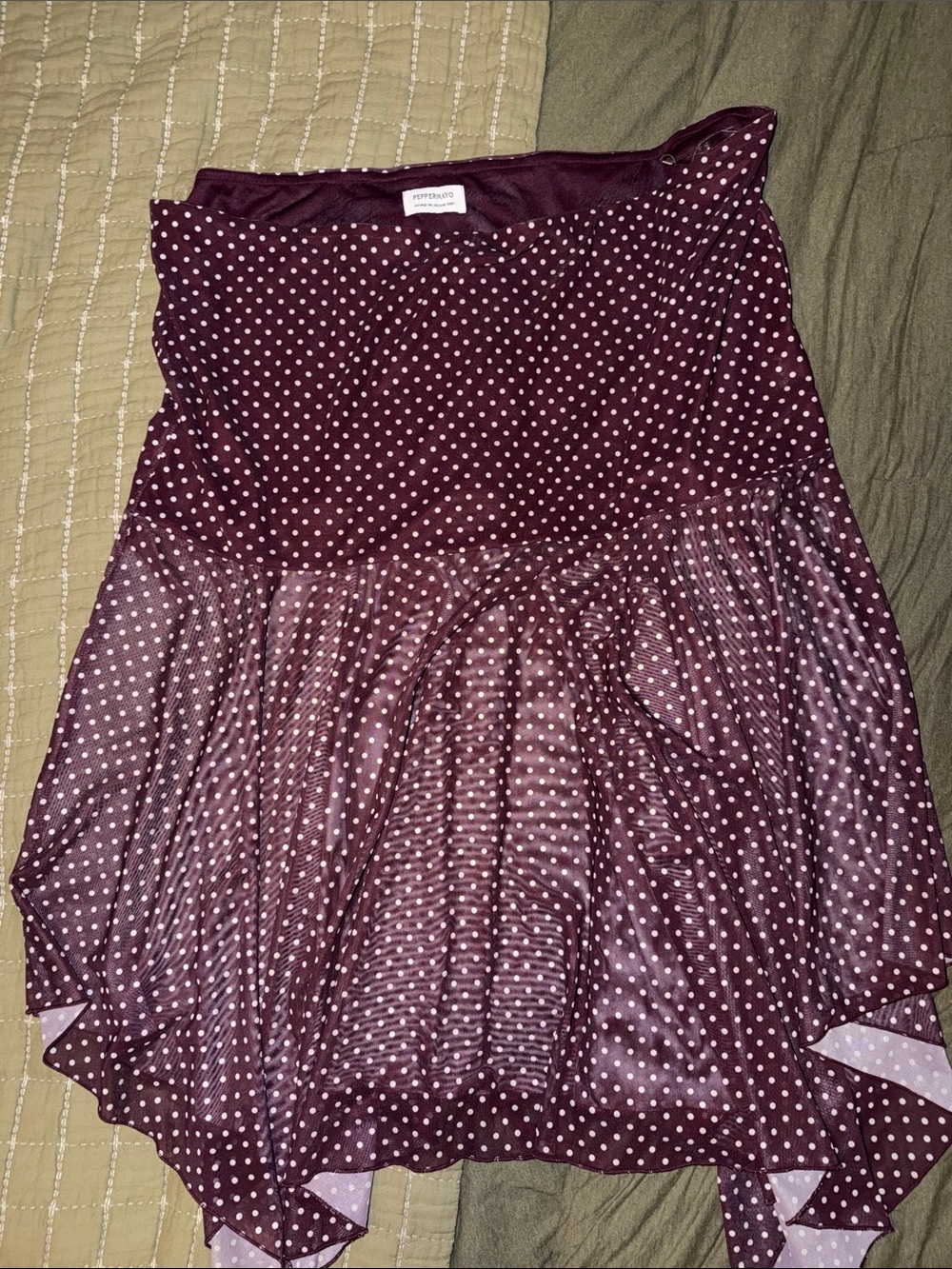 Peppermayo Burgundy Polka Dot Asymmetrical Hem Skirt
